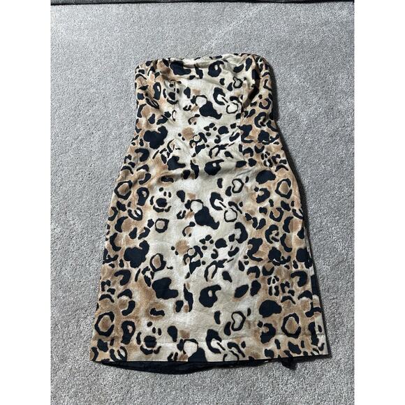 The Limited 90s Y2K Leopard Print Mini Dress 6 Zipper Strapless Sheath Mobwife - Picture 1 of 12